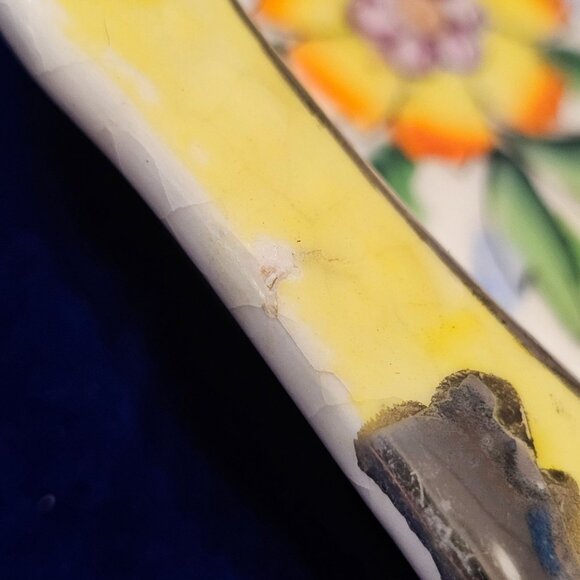 Vintage Ceramic Divided Serving Dish With Floral Design & Wicker Handle - Picture 12 of 16